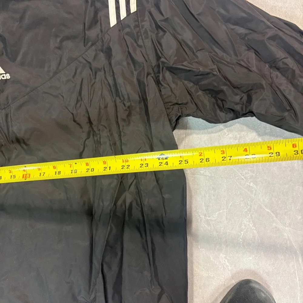 Adidas Vintage Windbreaker Jacket Mens XL Black Full Zip 3 Stripe Track Coat